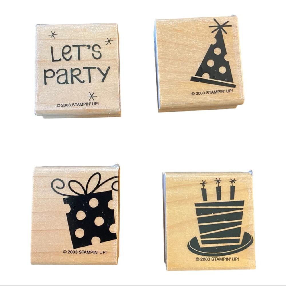Stampin Up! Let’s Party Birthday Cake Party Hats NEW Set Of 4 Rubber Stamps